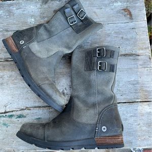 Sorel grey leather boots major womens 7